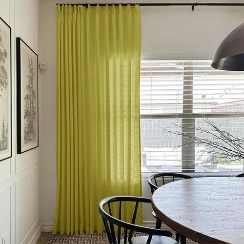 Vista 2 de TWOPAGES - Cortina plisada de lino de algodón texturizada para habitación con oscurecimiento, cortina de privacidad añadida para dormitorio o cuarto