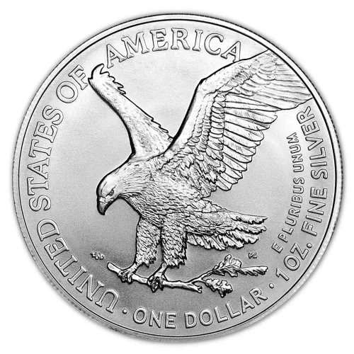 Vista 2 de 1986 - Presente (año aleatorio) Moneda Águila Americana de Plata de 1 oz Brillante Sin Circular (Tipo 1 o 2) con Certificado de Autenticidad $1