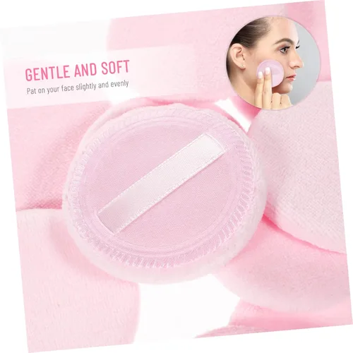 Vista 2 de FRCOLOR 10 Uds. Soplo de polvo rosa para polvo suelto redondo de algodón con correa de cinta para cara y cuerpo
