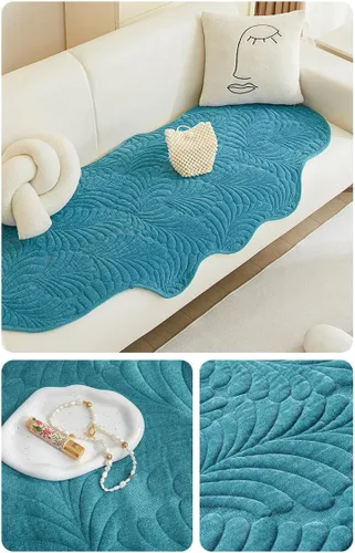 Vista 2 de vctops Funda acolchada de felpilla con hojas de felpilla, Irregular, antideslizante, súper suave, protector de muebles, para sala de estar y Azul