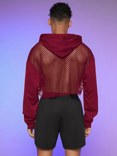 Vista 5 de Floerns Sudadera corta con capucha y cordón para hombre, manga larga, hombros caídos, con cordón