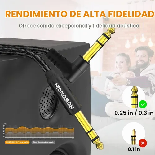 Vista 2 de HOSONGIN - Cable de instrumento TRS de 1/4 de pulgada, 3.3 pies, paquete