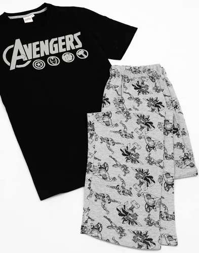 Vista 2 de The Avengers - Conjunto de pijama y camiseta para hombre con logotipo de Marvel, Negro