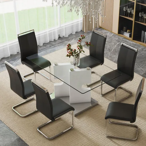 Vista 13 de Juego de 4 mesas de comedor de cristal, juego de mesa de comedor de Mesa negra+silla negra