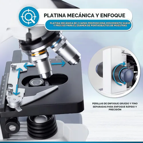 Vista 4 de AmScope B120C Siedentopf microscopio binocular compuesto, aumento de 40X-2000X, iluminación LED, condensador Abbe, plataforma mecánica de doble capa.