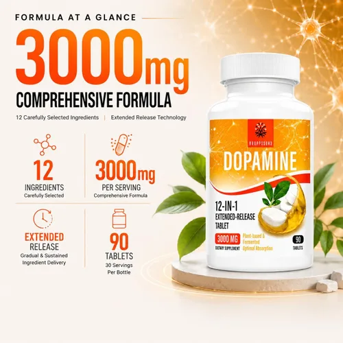 Vista 4 de Kroppssund - Suplementos de dopamina con L-teanina y Ashwagandha, fórmula de liberación prolongada 12 en 1, 3000 mg por porción, 90 tabletas