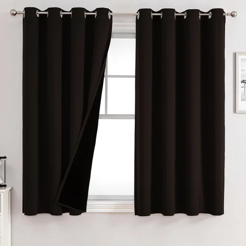 Vista 54 de ChrisDowa Cortinas 100% opacas de 63 pulgadas de largo para dormitorio con forro negro, 2 capas gruesas totalmente opacas con aislamiento térmico