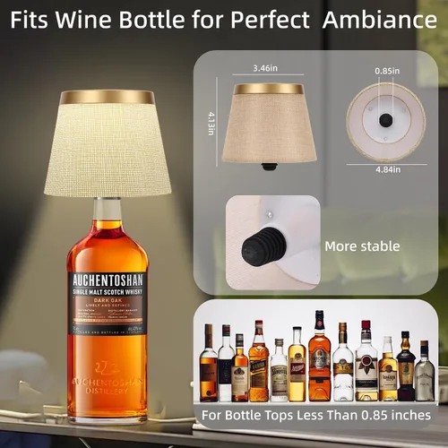 Vista 8 de Lámpara inalámbrica para botella cubierta de lino, lámparas de botella de vino con luces RGBW táctiles regulables para botellas, 4000 mAh