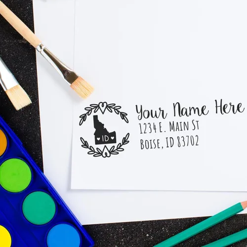 Vista 53 de State of Alabama Wreath Duo Hand Address Stamp - Personalized Rubber Stamp Montaje manual Duo