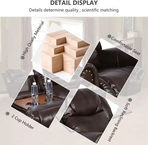 Vista 3 de Sillón reclinable de cuero, muebles de sala de estar, silla reclinable manual, silla de cuero marrón de 1 plaza para sala de estar