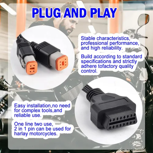 Vista 4 de 4pin 6pin motocicleta OBD2 diagnóstico adaptador cable 4pin 6pin 2 en 1 apto para Harley Davidson Harley Motor Cable J1850 Protocol Diagnostic