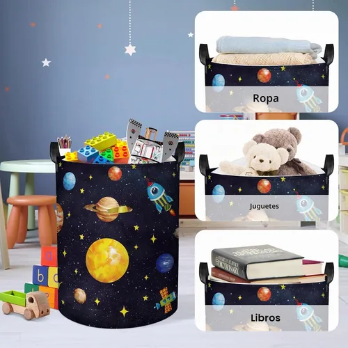 Vista 5 de Clastyle Space Planets - Cesta de almacenamiento plegable para niños, 45L