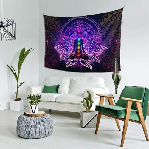 Vista 3 de OCUSOHEN Tapiz de siete chakras, diseño de mandala, colorido tapiz bohemio para yoga, meditación, tapiz colgante de pared para dormitorio