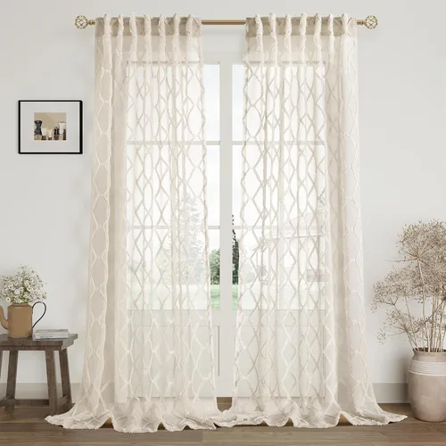 Vista 21 de Cortinas transparentes negras Hokibero de 96 pulgadas de largo, juego de 2 paneles con pestaña trasera, filtro de luz, cortinas