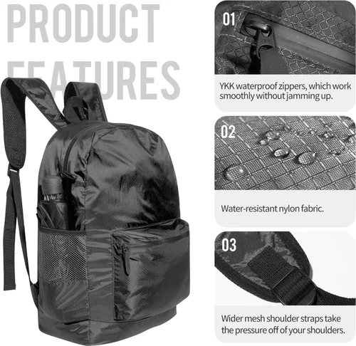 Vista 3 de pack all Mochila ligera y plegable de 18L, Negro, talla única , Mochilas Daypack