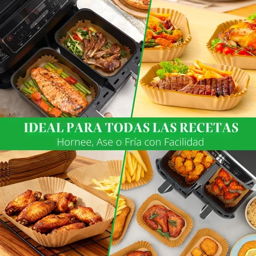 Vista 8 de BYKITCHEN 300 piezas de revestimientos para freidora de aire para Ninja Dual Airfryer, papel pergamino desechable rectangular para freidora de aire