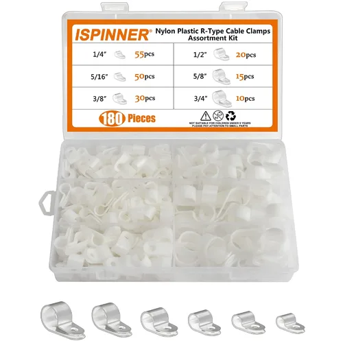 Vista 6 de ISPINNER 180 abrazaderas de cable de plástico de nailon tipo R, kit surtido de sujetadores de clips de 1/4 pulgadas, 5/16 pulgadas, 3/8 pulgadas