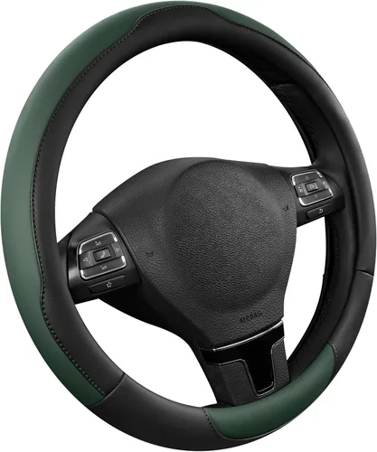 Vista 13 de Road Comforts Funda para volante, de piel antideslizante y transpirable, ajuste universal de 14.5 a 15 pulgadas, agarre cómodo, color negro