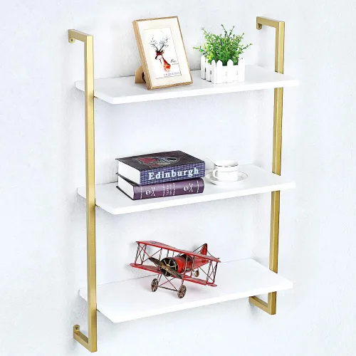 Vista 7 de Estante de pared de metal industrial, estantes flotantes montados en la pared, estantes de libros de madera real de 24 pulgadas, estantes de pared