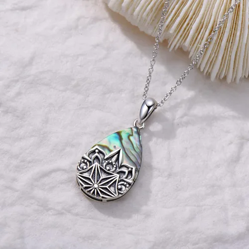 Vista 6 de Collar de mandala flor de la vida budista flor de loto mandala colgante mandala joyería regalo para mujeres niñas, Plata esterlina, concha de abalona