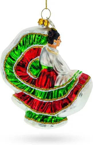 Vista 3 de Adorno navideño de cristal de bailarina folclórica mexicana