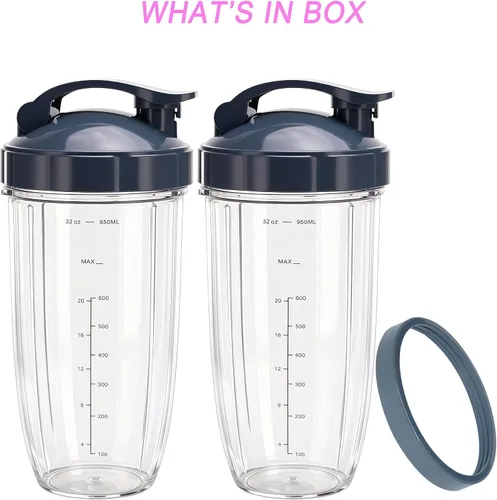 Vista 7 de [Actualización] Paquete de 2 vasos de licuadora de repuesto de 32 onzas con tapa abatible compatible con licuadora NutriBullet 600 W/900 W