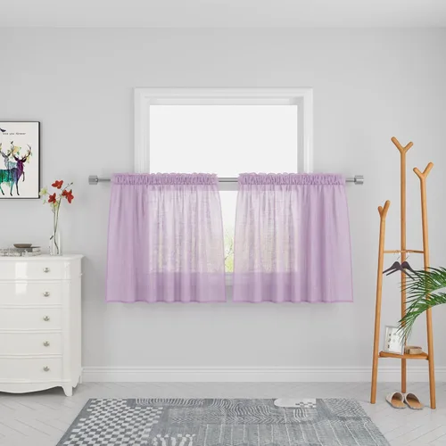 Vista 14 de UPOPO Paneles de Cortina Beige Pequeños Cortinas Transparentes de Gasa de 16 Pulgadas de Largo Cortinas de Cocina de Voile con Textura de Lino