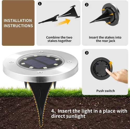 Vista 4 de SOLPEX Luces solares impermeables para exteriores, paquete de 8 luces solares para suelo, luces solares de jardín, iluminación de paisaje