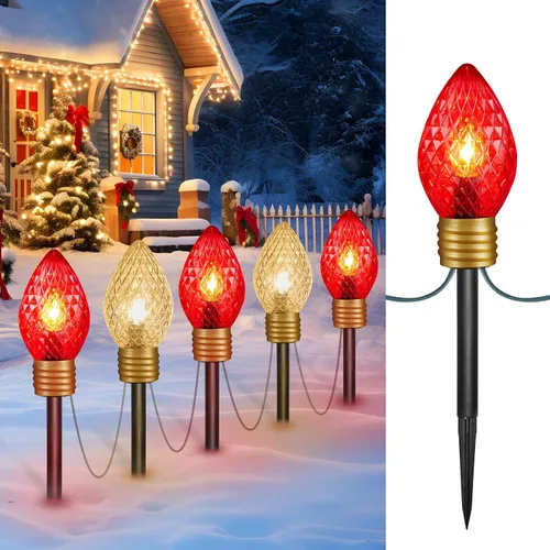 Vista 18 de Brigtown Strawberry Super Jumbo C9 Luces de camino de Navidad para exteriores, 11 pies Super Jumbo Rojo y Blanco Puro