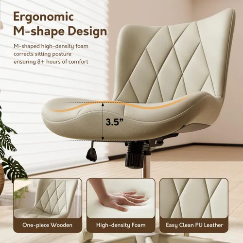 Vista 4 de Silla de Escritorio sin Brazos, Silla de Oficina Moderna para el Hogar sin Brazos, Silla de Computadora con Altura Ajustable y Balanceo, Silla