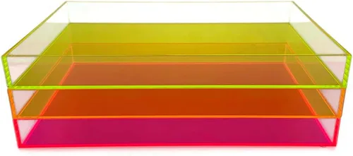 Vista 7 de OnDisplay Electric Neon Luxe - Bandeja apilable de acrílico transparente para cosméticos y joyas, 3