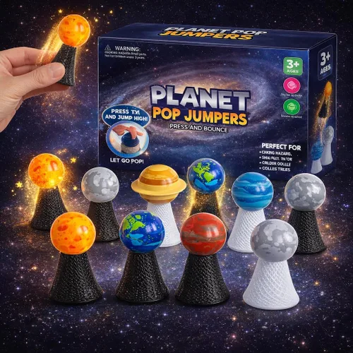 Vista 7 de Liberty Imports Planet Pop Jumpers para niños, paquete de 20 juguetes de reventar con sistema solar iluminado con estrellas y planetas, lanzadores