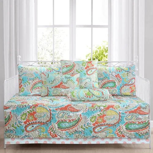 Vista 6 de Blue Cotton 3-Piece Reversible Floral Paisley Quilt Bedding Set by Cozy Line Home Fashions