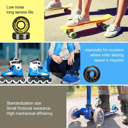 Vista 6 de Rodamientos para patineta de alta calidad, rodamientos largos 608rs de cerámica negra, revestimiento de titanio, rodamientos ABEC de giro rápido