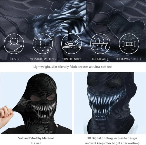 Vista 2 de Obacle Máscara de calavera para Halloween, fantasma, máscara de cara completa, pasamontañas aterradoras, disfraz de cosplay