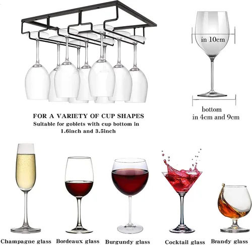 Vista 2 de Soporte para tazas de vino, decoración de mesa, organizador de metal para bar, cocina, estante para copas debajo del gabinete, estante