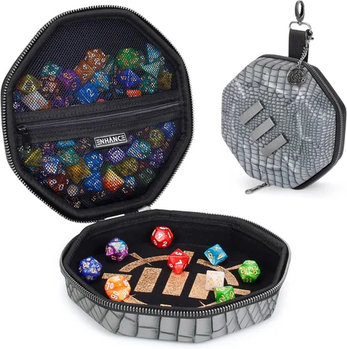 Vista 11 de ENHANCE Bandeja y estuche para dados DND – Soporte para dados DND para hasta 150 dados D&D con exterior duro resistente e interior suave protector.