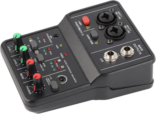 Vista 8 de Mezclador de audio, 2 canales, mezclador estéreo de audio USB 48 V, consola de mezcla de sonido compacta para grabación de música, karaoke en casa