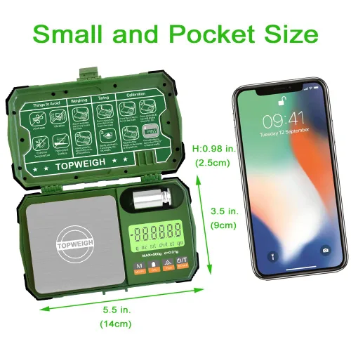Vista 6 de Báscula de bolsillo, 17.64 oz x 0.00 oz, doble alimentación, báscula de joyería de gramo de precisión con estuche con cremallera, báscula digital