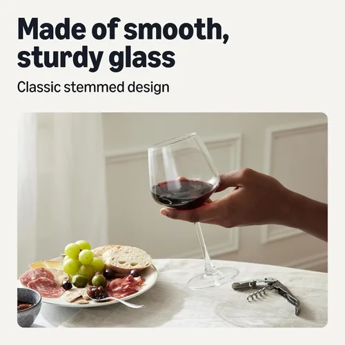 Vista 3 de Amazon Basics Juego de 4 copas de vino tinto con tallo de vidrio transparente de 20 onzas, diseño clásico para cenas diarias, bodas y fiestas, aptas