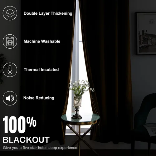 Vista 4 de Cortinas 100% opacas de terciopelo con forro de 63 pulgadas de largo, 2 paneles para sala de estar, aislamiento térmico, ahorro de energía