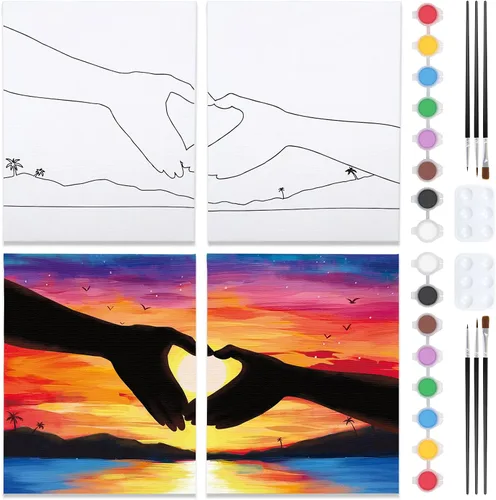 Vista 11 de Nuberlic Paquete de 2 Lienzos Predibujados de 8x10 pulgadas para Pintar para Adultos Kit de Pintar y Beber para Noche de Cita de Parejas Adultas