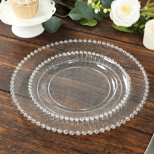 Vista 25 de Efavormart - Paquete de 10 platos de postre de plástico transparente rubor con borde de cuentas, platos redondos desechables para ensalada, 8
