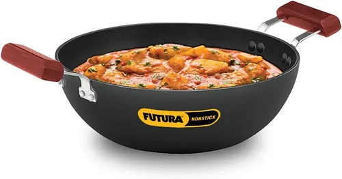 Vista 10 de HAWKINS Futura Kadhai de 3,5 litros de profundidad, Kadai antiadherente con tapa de acero inoxidable, fondo plano de inducción, Kadhai (INK35S)