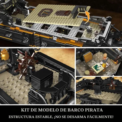 Vista 4 de Mould King 13199 Kit de Bloques de Construcción Modelo de Barco Pirata, MOC Juego de Construcción Modelo de Velero Perla Negra Grande
