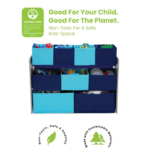 Vista 7 de Delta Children Organizador de almacenamiento de juguetes para niños con 12 contenedores de plástico, certificado Greenguard Gold, gris/azul