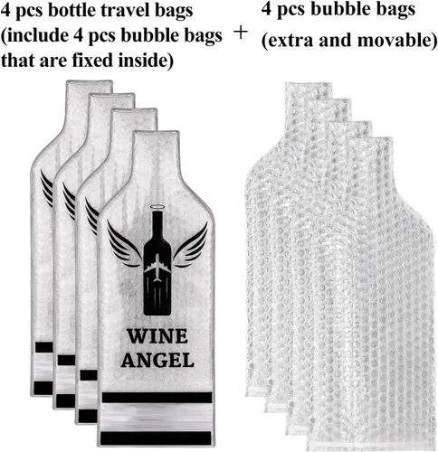 Vista 3 de [PROTECCIÓN MEJORADA] Juego de 4 (8 piezas) Bolsas de Vino Reutilizables para Viajes, Protector de Viaje de Vino, Funda de Viaje para Botella