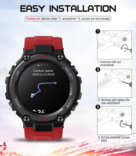 Vista 4 de MoKo Sport Band Compatible with Amazfit T-Rex/T-Rex Pro Rojo