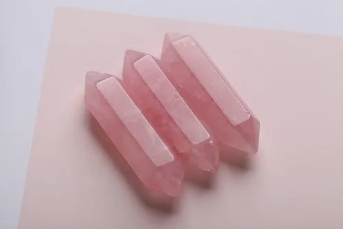 Vista 9 de JIC Gem 20 varitas de cristal de cuarzo rosa, 6 piedras facetadas de Reiki, cristales curativos de cuarzo rosa, puntos de cristales curativos a