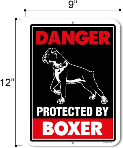 Vista 2 de Honey Dew Gifts, Cartel de metal con texto en inglés «Beware of Dog» («Beware of Dog») de «Danger Protected Boxer» («Beware of Dog») de 9 x 12